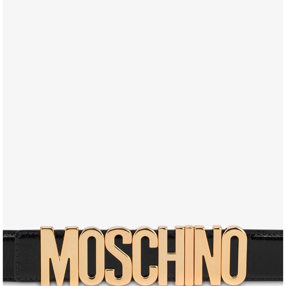 MOSCHINO Gold Lettering Black Leather Belt M